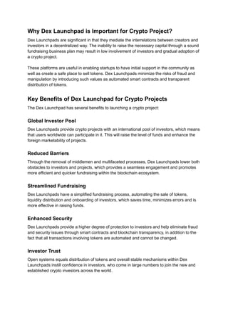 What are the Key Benefits of DEX Launchpad for Crypto Projects? | PDF