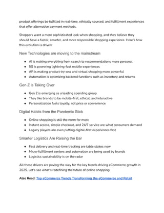 Key Trends Driving eCommerce Growth in 2025 – Future of Online Retail | PDF