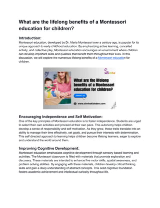 What are the lifelong benefits of a Montessori education for children_.docx