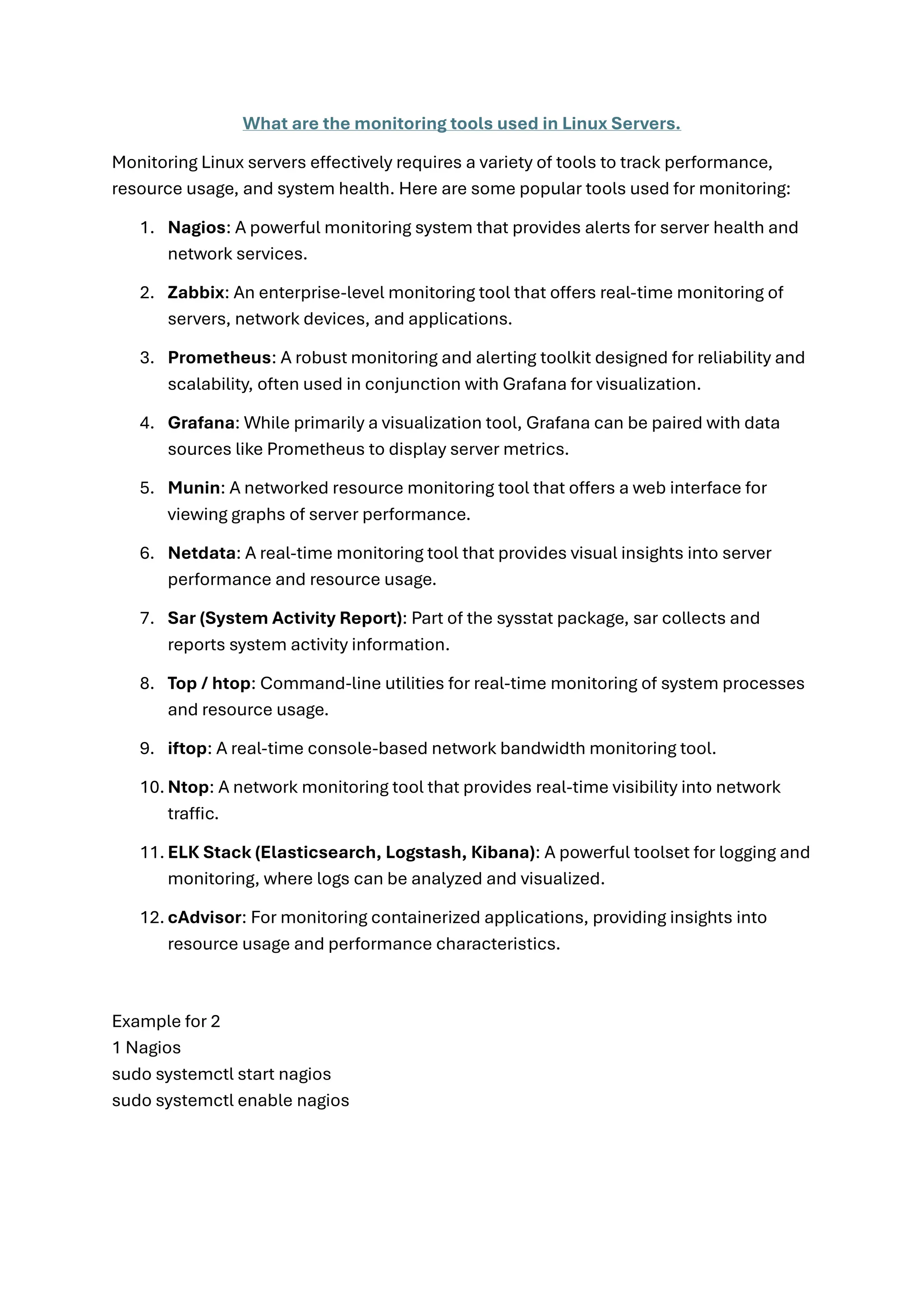 What are the monitoring tools used in Linux Servers.pdf