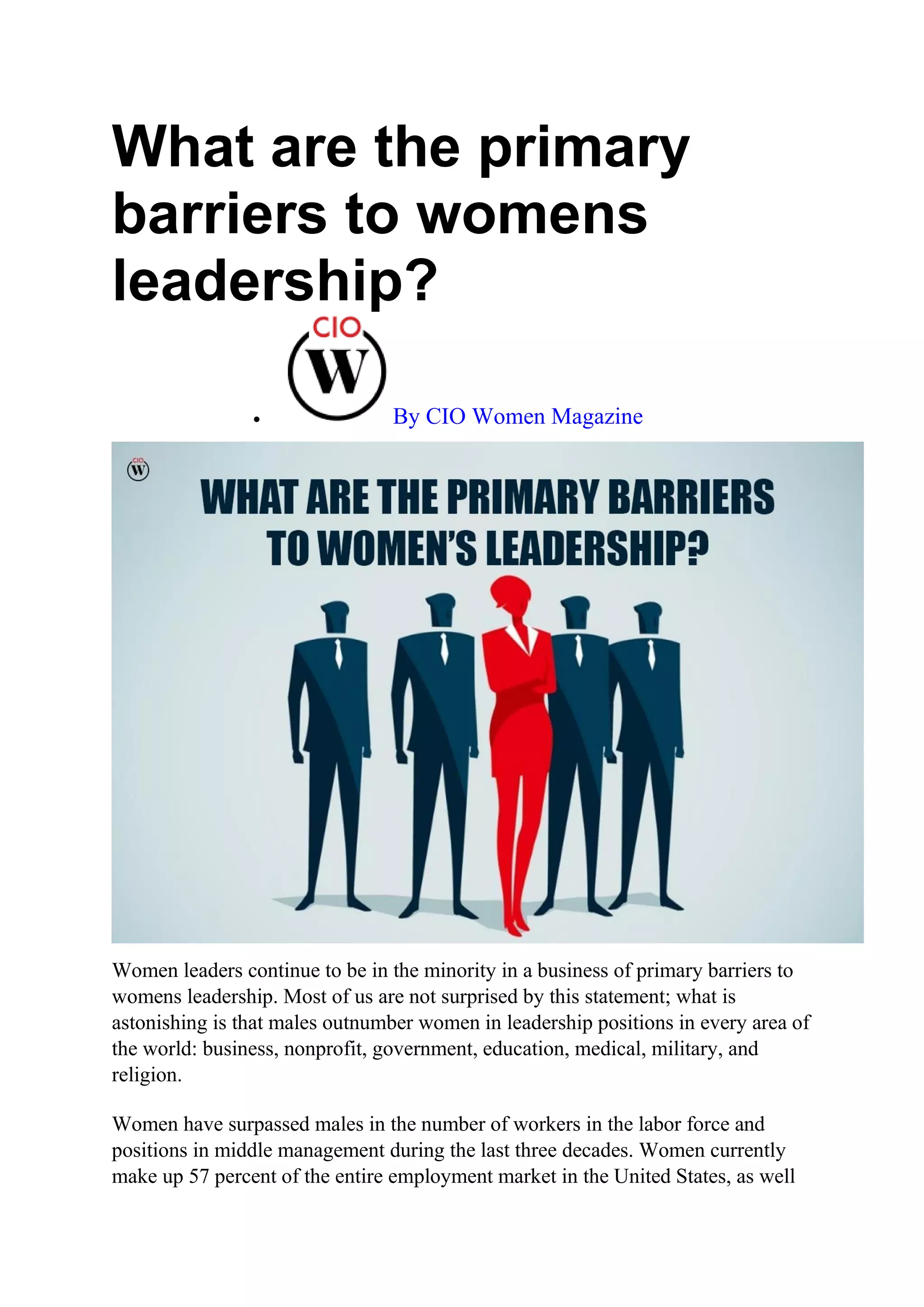 What are the primary barriers to womens leadership? 7 Best Points | CIO ...