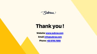 Thankyou!
Website: www.subraa.com
Email:info@subraa.com
Phone: +6597957890
 