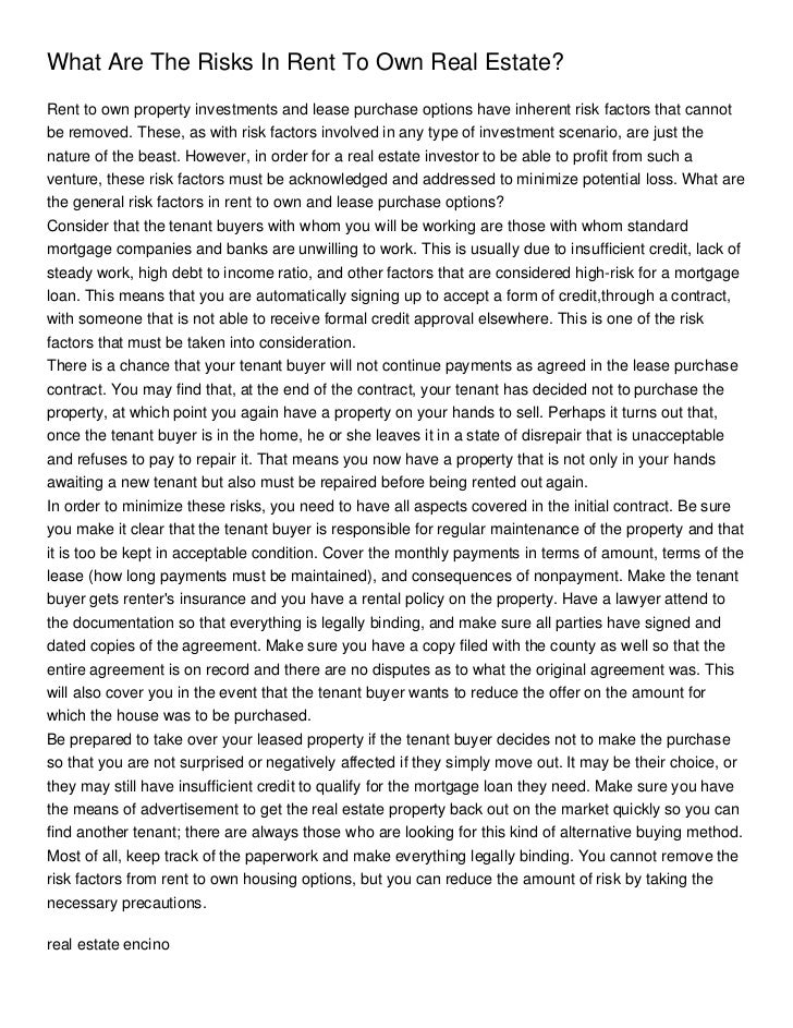 What Are The Risks In Rent To Own Real Estate_