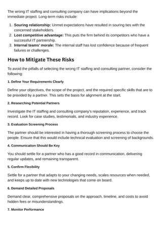 What Are the Risks of Choosing the Wrong IT Staffing and Consulting ...