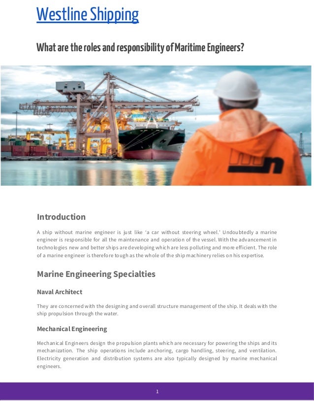 What are the roles and responsibility of maritime engineers Westline