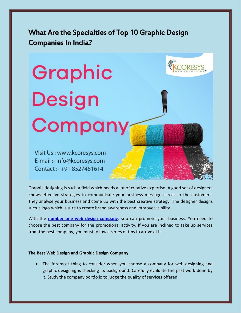 What Are the Specialties of Top 10 Graphic Design Companies In India?