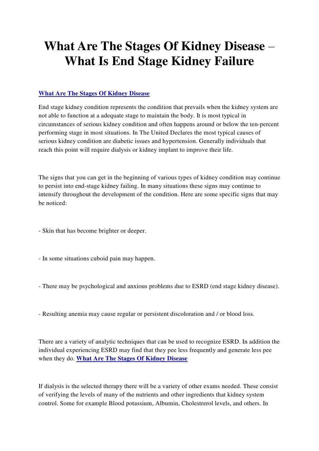 What Are The Stages Of Kidney Disease What Is End Stage Kidney Failure