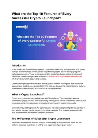 What are the Top 10 Features of Every Successful Crypto Launchpad? | PDF