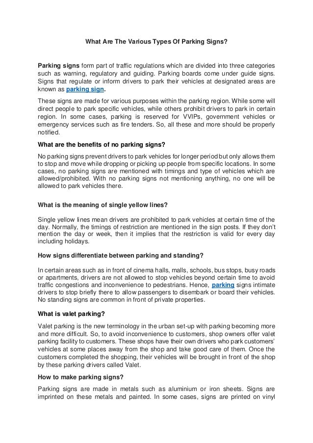 What Are The Various Types Of Parking Signs?