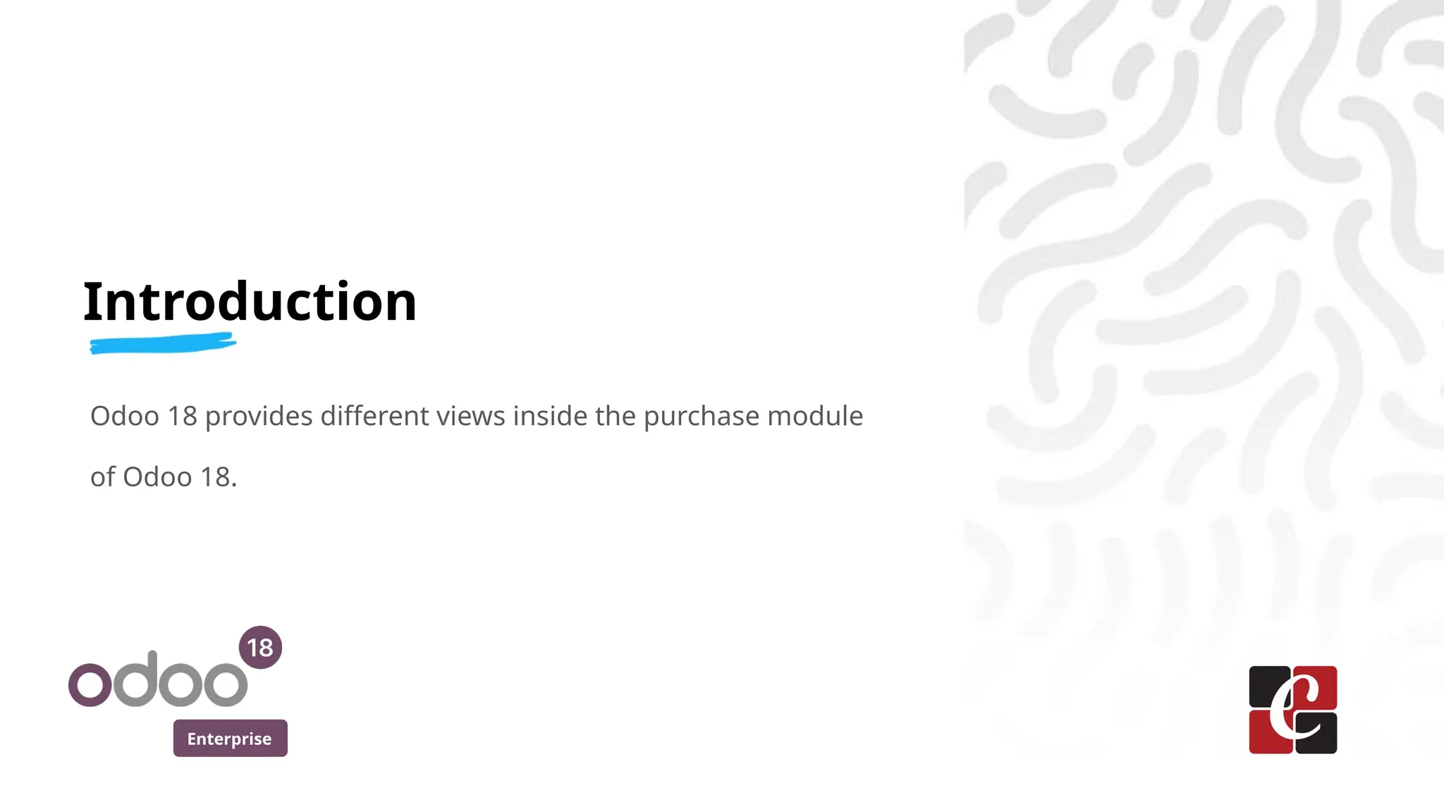 Enterprise
Odoo 18 provides different views inside the purchase module
of Odoo 18.
Introduction
 