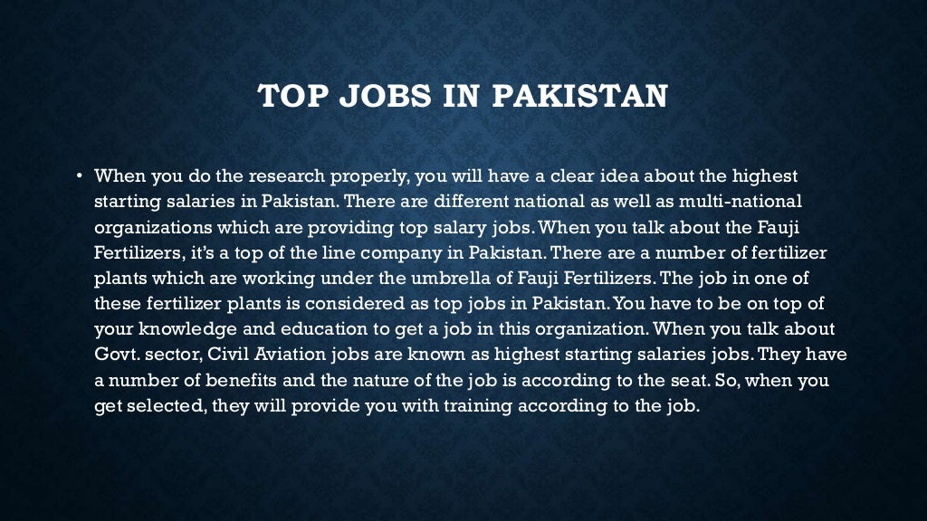 What are Top Jobs in Pakistan with the Highest Starting Salaries? The