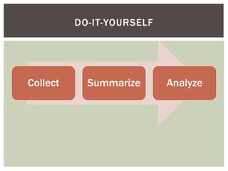 DO-IT-YOURSELF




Collect     Summarize      Analyze
 