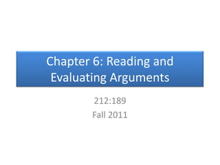 Chapter 6: Reading and Evaluating Arguments212:189Fall 2011