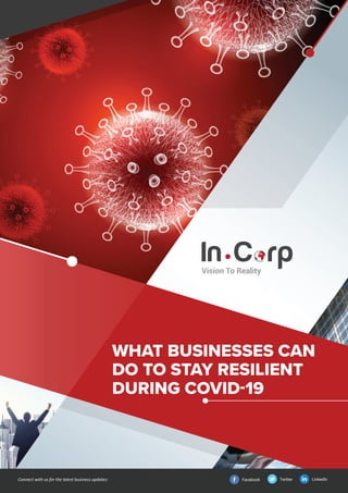 Copyright © 2020 In.Corp Global Pte Ltd. All rights reserved. Last updated Feb 2020 | 1
WHAT BUSINESSES CAN
DO TO STAY RESILIENT
DURING COVID-19
Connect with us for the latest business updates: Facebook LinkedIn
Twitter
 