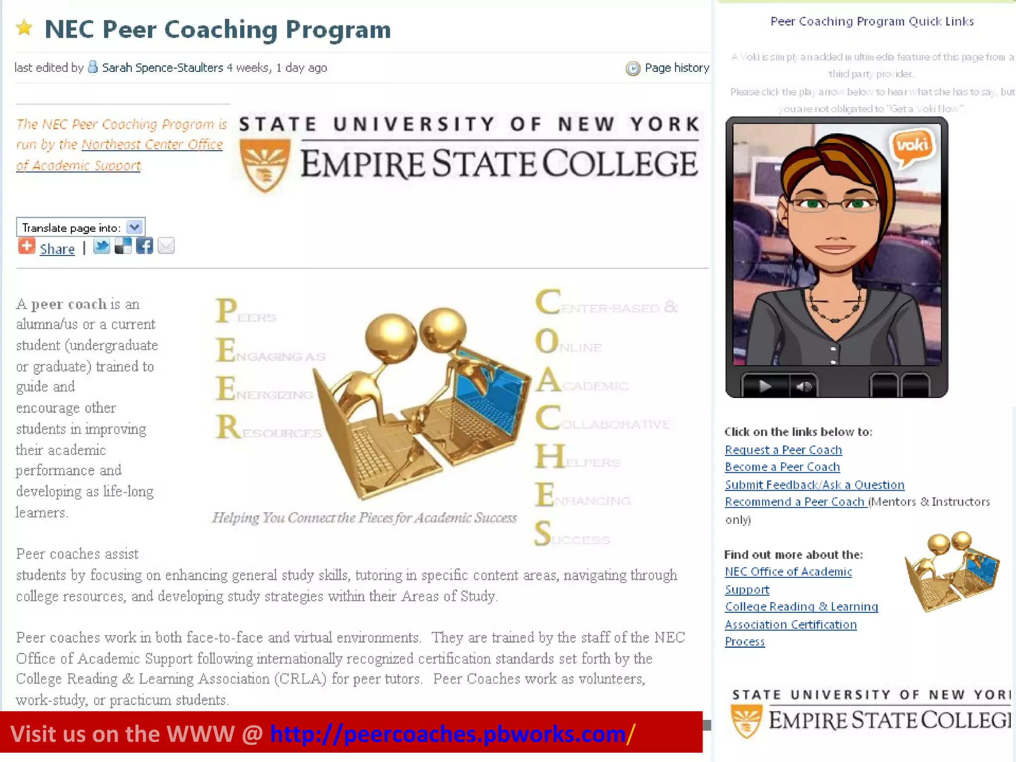 Visit us on the WWW @  http://peercoaches.pbworks.com / 