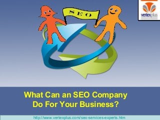 What Can an SEO Company
Do For Your Business?
 http://www.vertexplus.com/seo-services-experts.htm 
 
