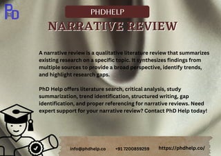 Narrative Review Include A narrative review is a qualitative literature review that summarizes ...