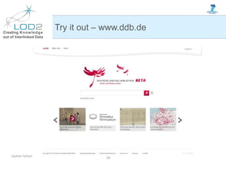 Creating Knowledge
out of Interlinked Data
Try it out – www.ddb.de
Jochen Schon 39
 