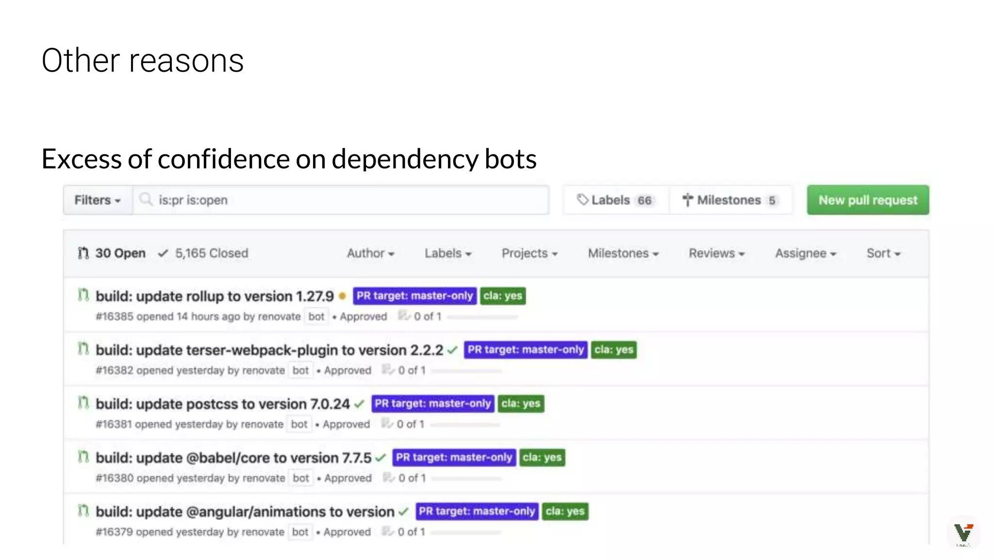 Excess of confidence on dependency bots
Other reasons
 