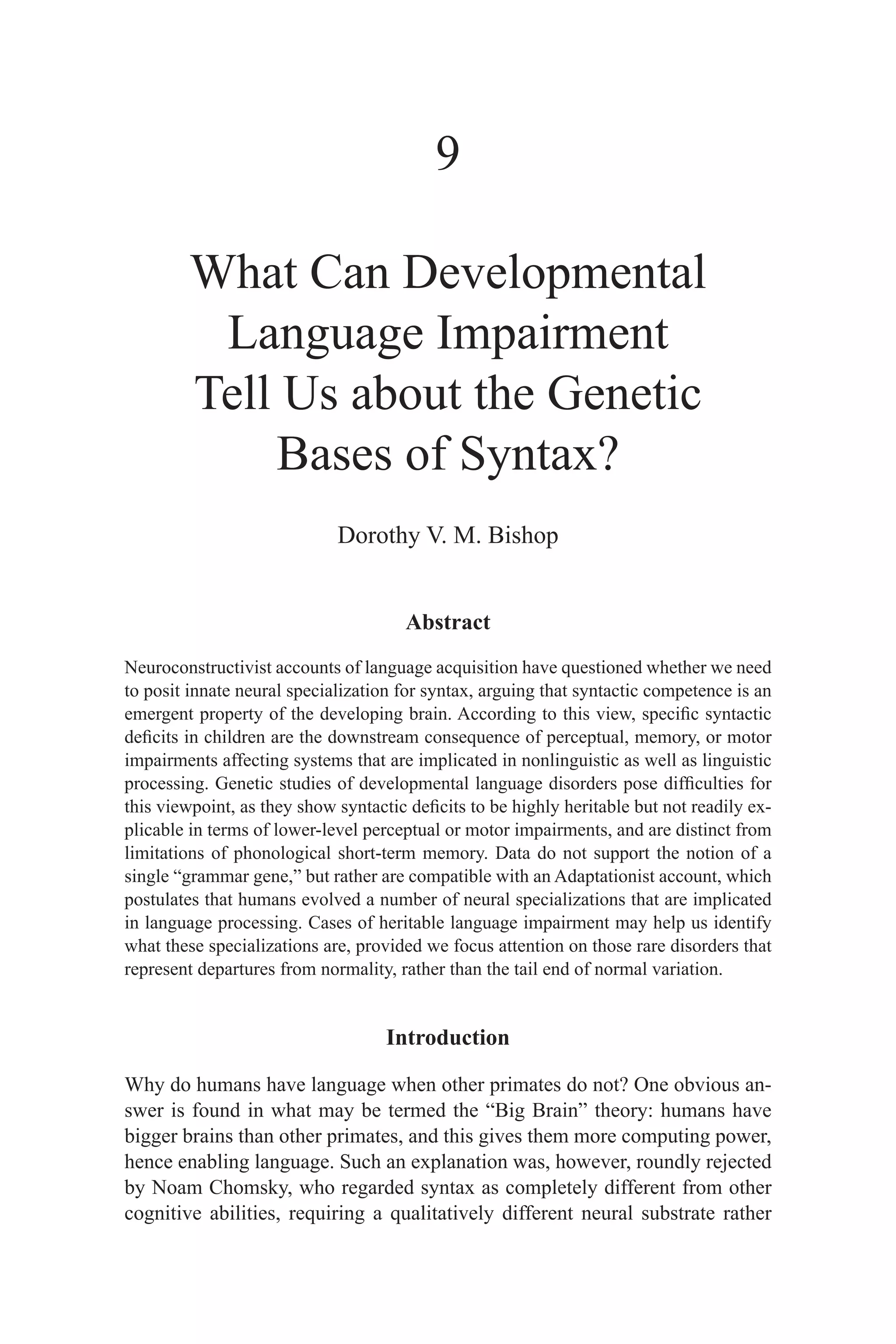 Developmental language impairment and genetic basis of syntax | PDF