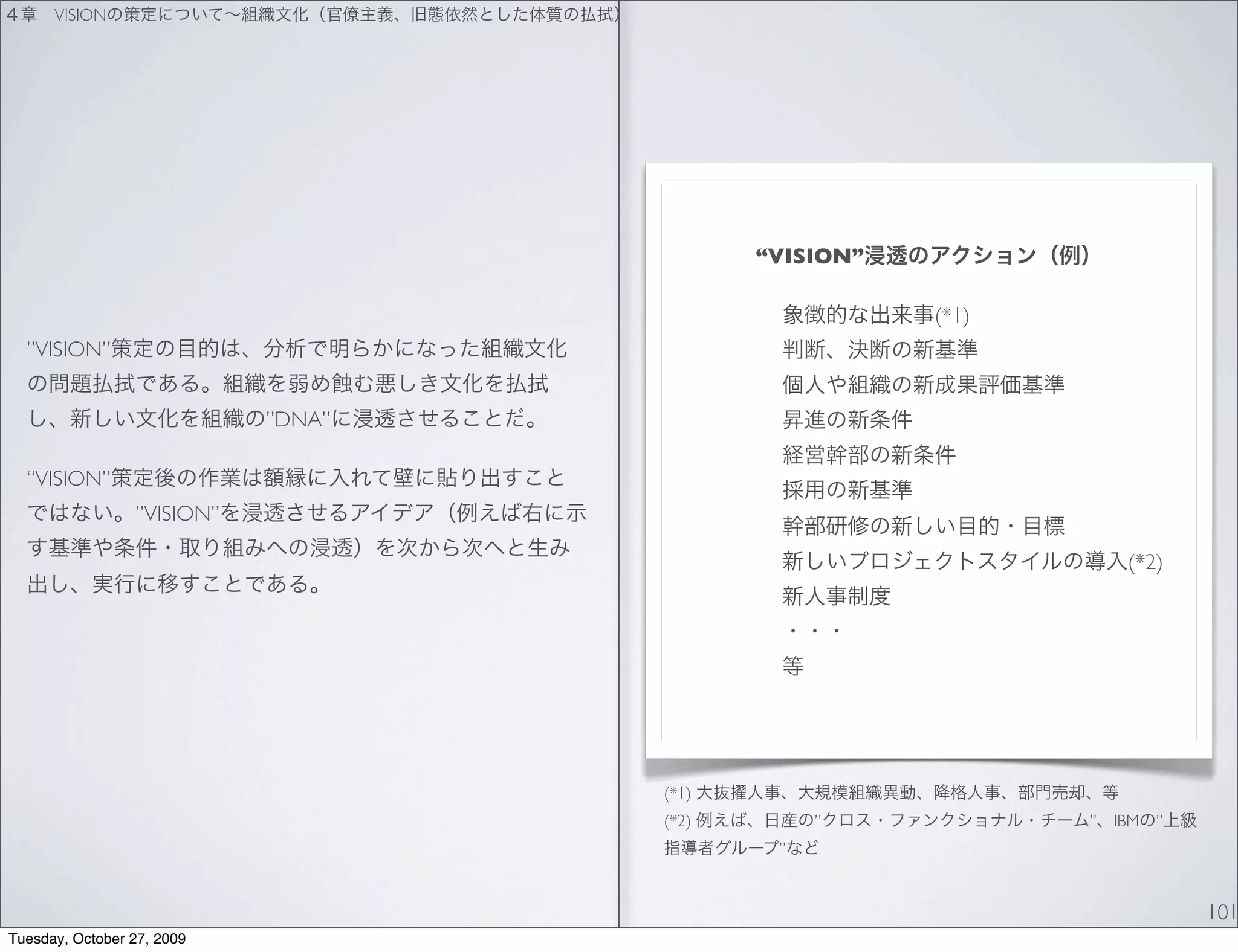 VISION




                                           “VISION”

                                                      (*1)
  ”VISION”


                            ”DNA”

  “VISION”
                 ”VISION”

                                                                (*2)




                                    (*1)
                                    (*2)        ”            ” IBM ”
                                            ”


                                                                       101
Tuesday, October 27, 2009
 