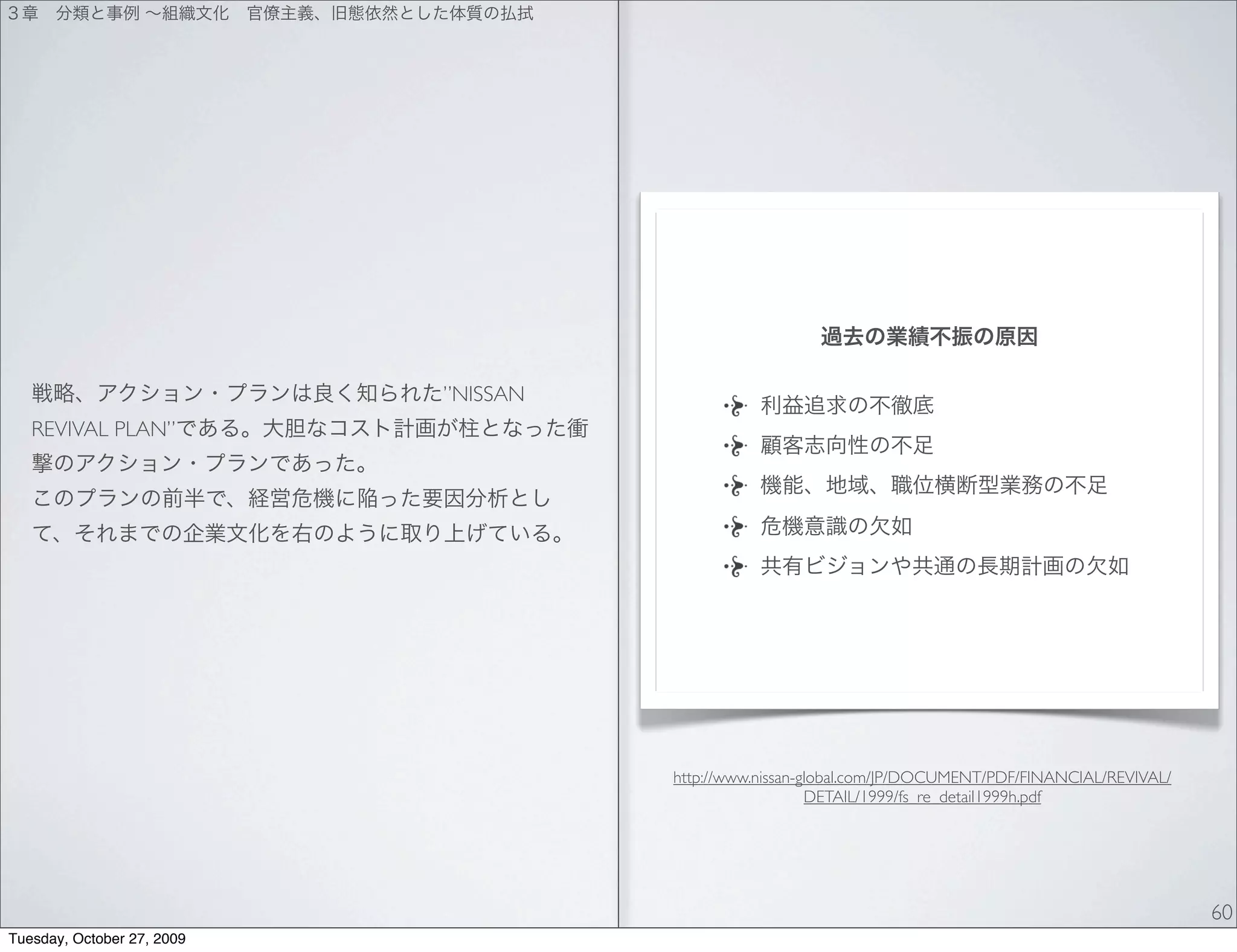 ”NISSAN
   REVIVAL PLAN”




                                      http://www.nissan-global.com/JP/DOCUMENT/PDF/FINANCIAL/REVIVAL/
                                                         DETAIL/1999/fs_re_detail1999h.pdf




                                                                                                        60
Tuesday, October 27, 2009
 