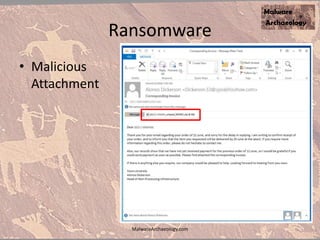Ransomware
• Malicious
Attachment
MalwareArchaeology.com
 