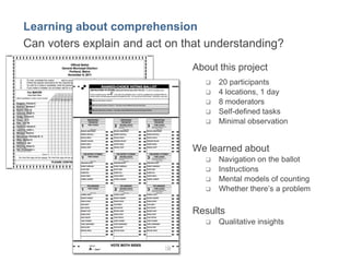 15
Learning about comprehension
Can voters explain and act on that understanding?
About this project
 20 participants
 4...