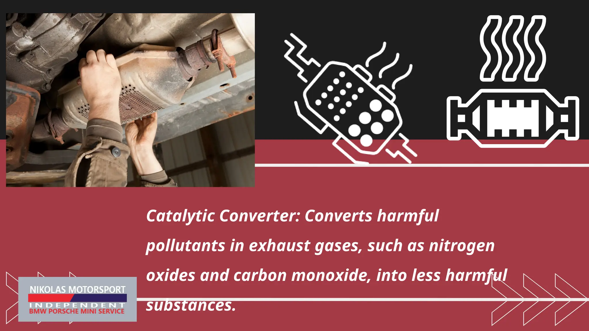 Catalytic Converter: Converts harmful
pollutants in exhaust gases, such as nitrogen
oxides and carbon monoxide, into less harmful
substances.
 