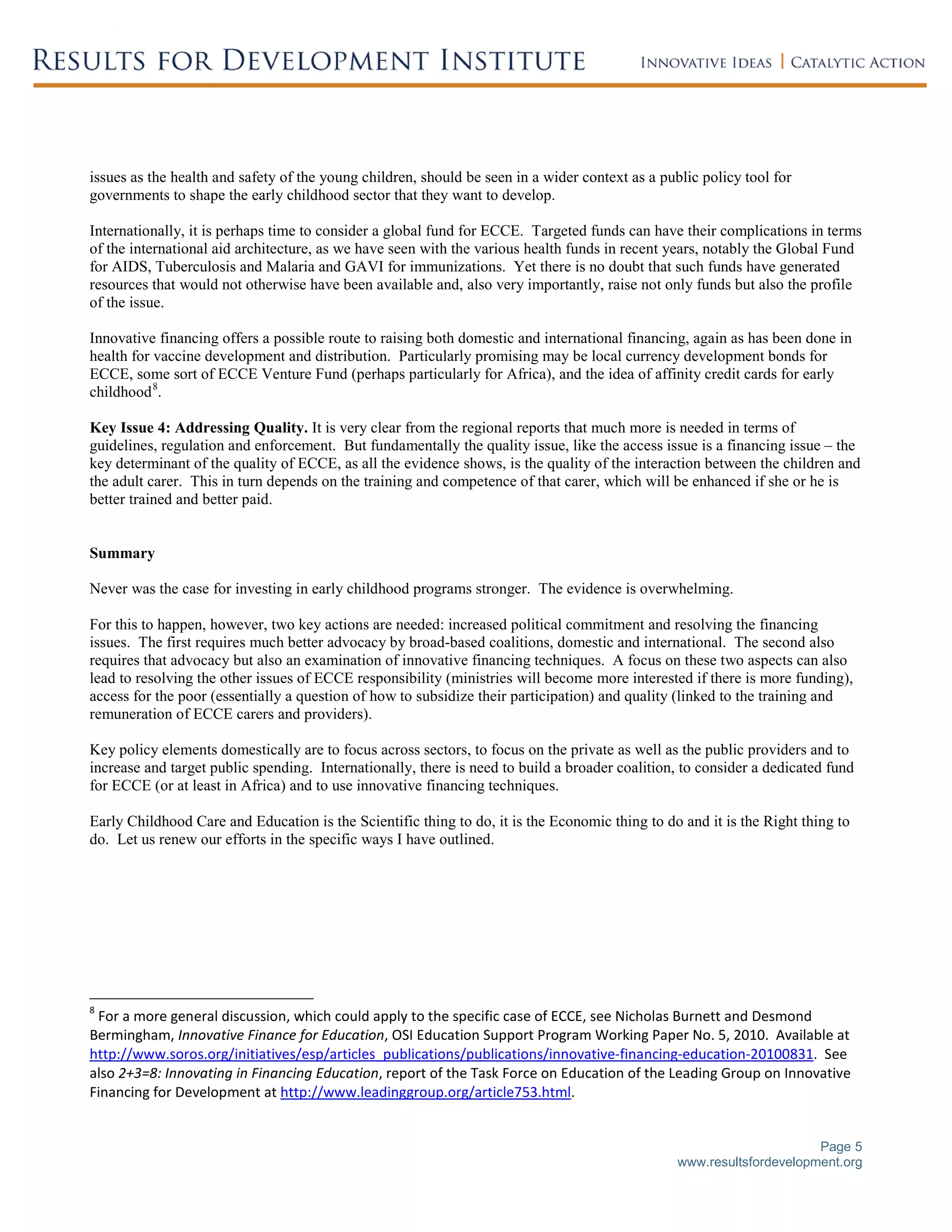 What challenges exist for early childhood care and education | PDF