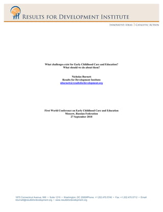 What challenges exist for early childhood care and education | PDF