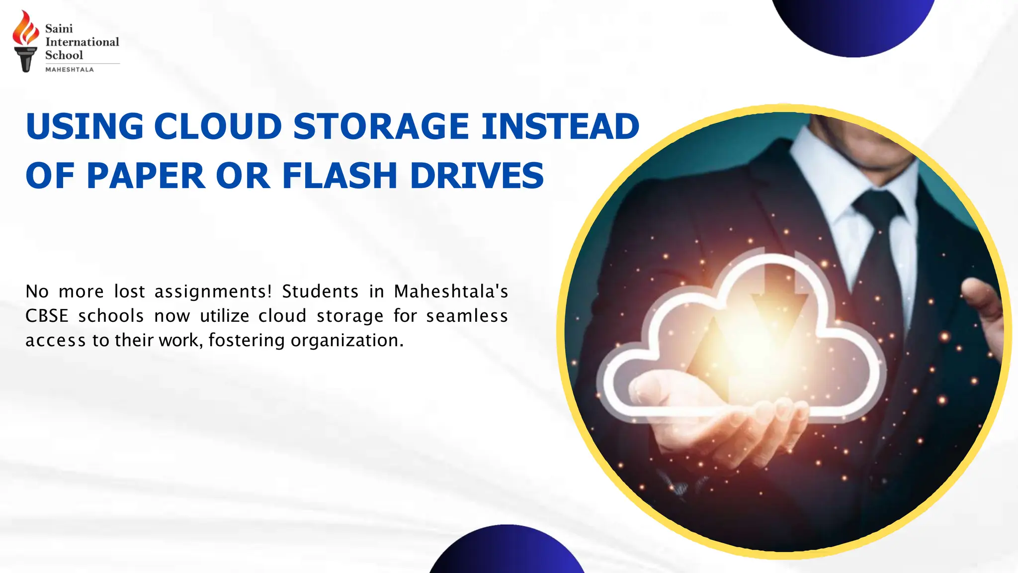 USING CLOUD STORAGE INSTEAD
OF PAPER OR FLASH DRIVES
No more lost assignments! Students in Maheshtala's
CBSE schools now utilize cloud storage for seamless
access to their work, fostering organization.
 