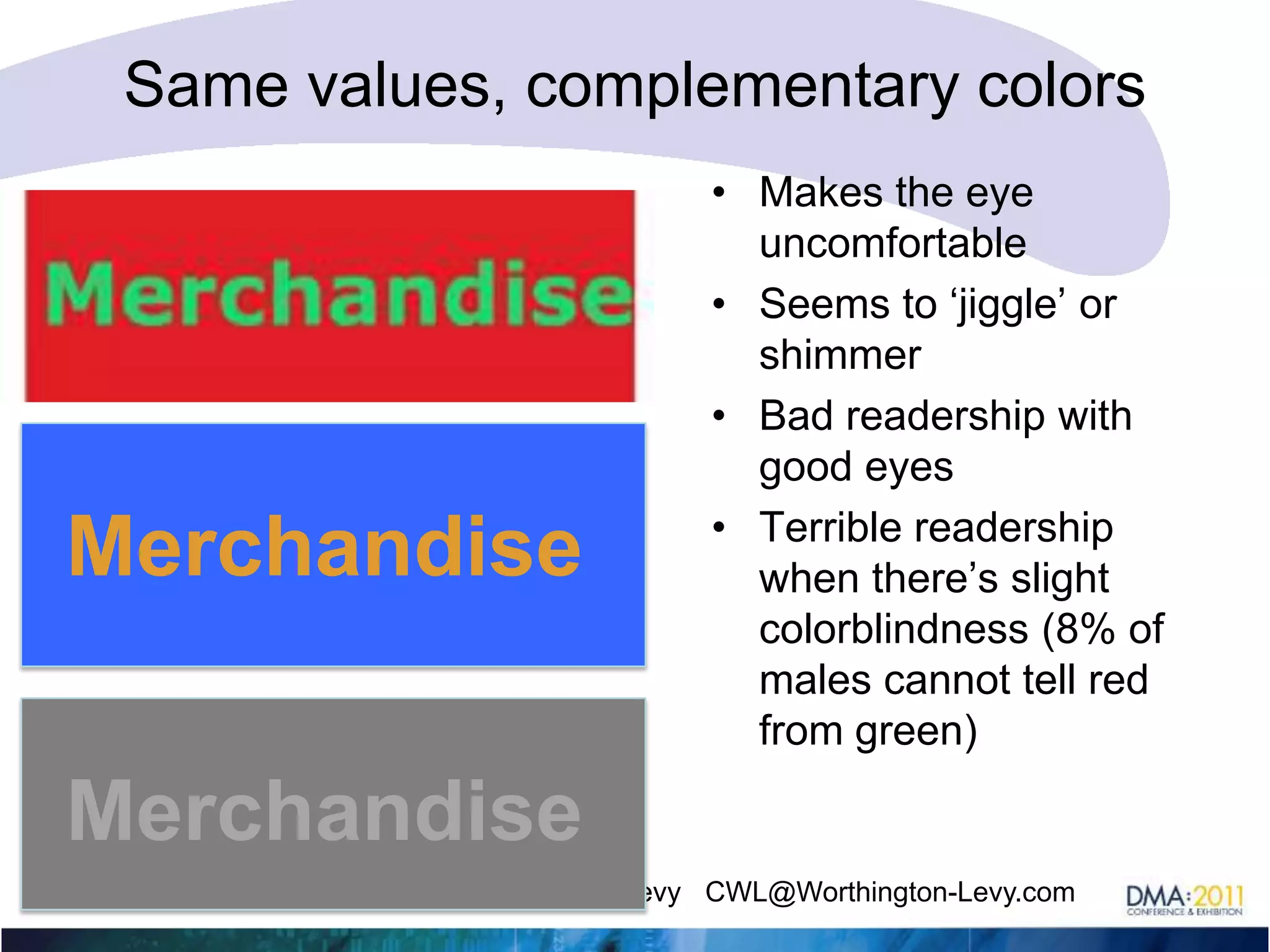 More helpful vocabularyComplementary colorsThis is a color wheelIt’s a great resource when trying to define colors that work togetherColors opposite each other on the color wheel are complementary colorsThey balance each other out visually 