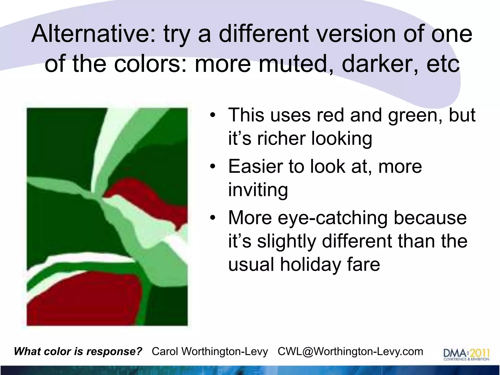 Simultaneous contrast makes a layout “vibrate” uncomfortablyNext time you think about using red and green next to each other on your website or catalog, for the holidays, think about thisPeople avoid looking at this because it is overwhelming