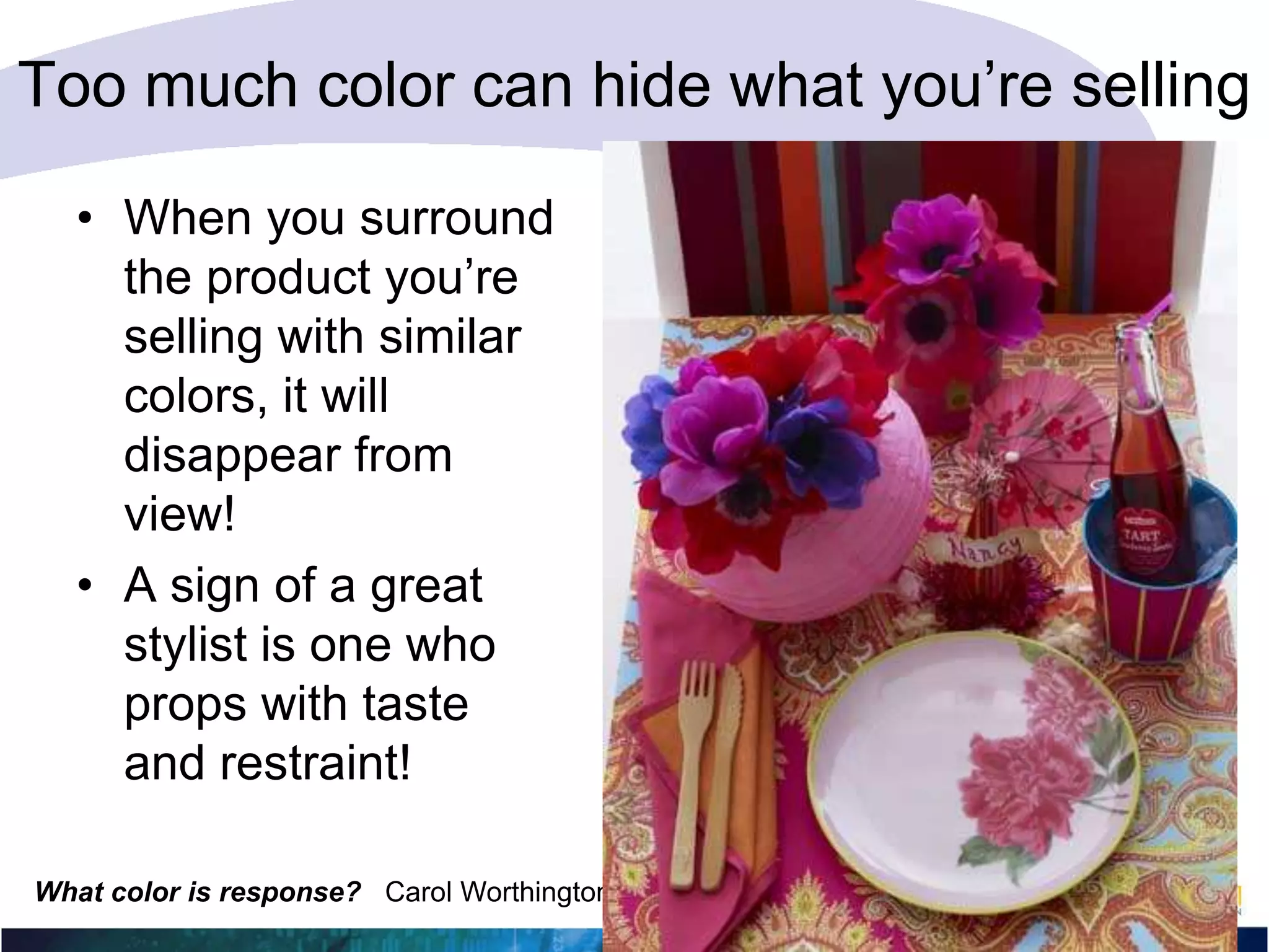 Alternative: try a different version of one of the colors: more muted, darker, etcThis uses red and green, but it’s richer lookingEasier to look at, more invitingMore eye-catching because it’s slightly different than the usual holiday fare