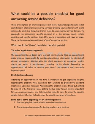 What could be a possible checklist for good answering service definition.pdf