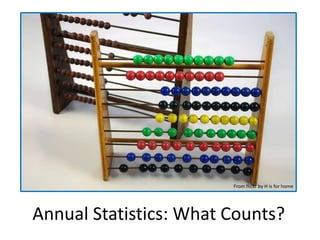 From flickr by H is for home




Annual Statistics: What Counts?
 