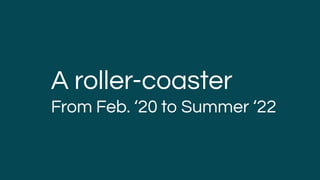 A roller-coaster
From Feb. ‘20 to Summer ‘22
��
 