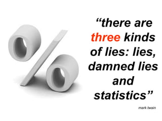 “ there are  three  kinds of lies: lies, damned lies and statistics” mark twain 
