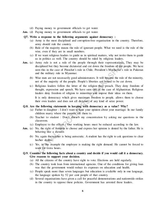 Write A Response To The Following Arguments Against Democracy Whatdemocracywhy democracy of class 9