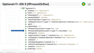 15
Optional<T> JDK 9 (ifPresentOrElse)
 