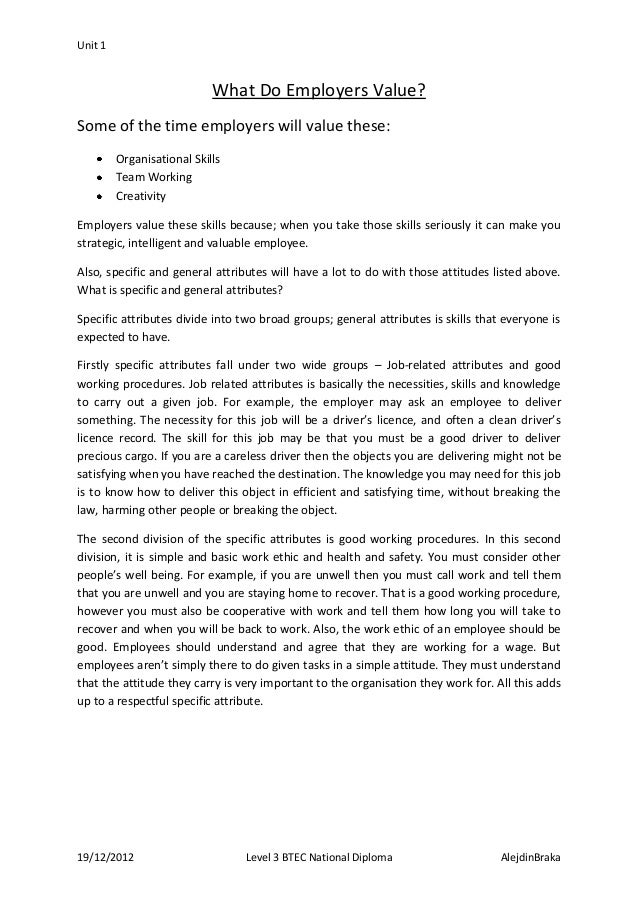 unit 1 what do employers valuesome of the time employers will