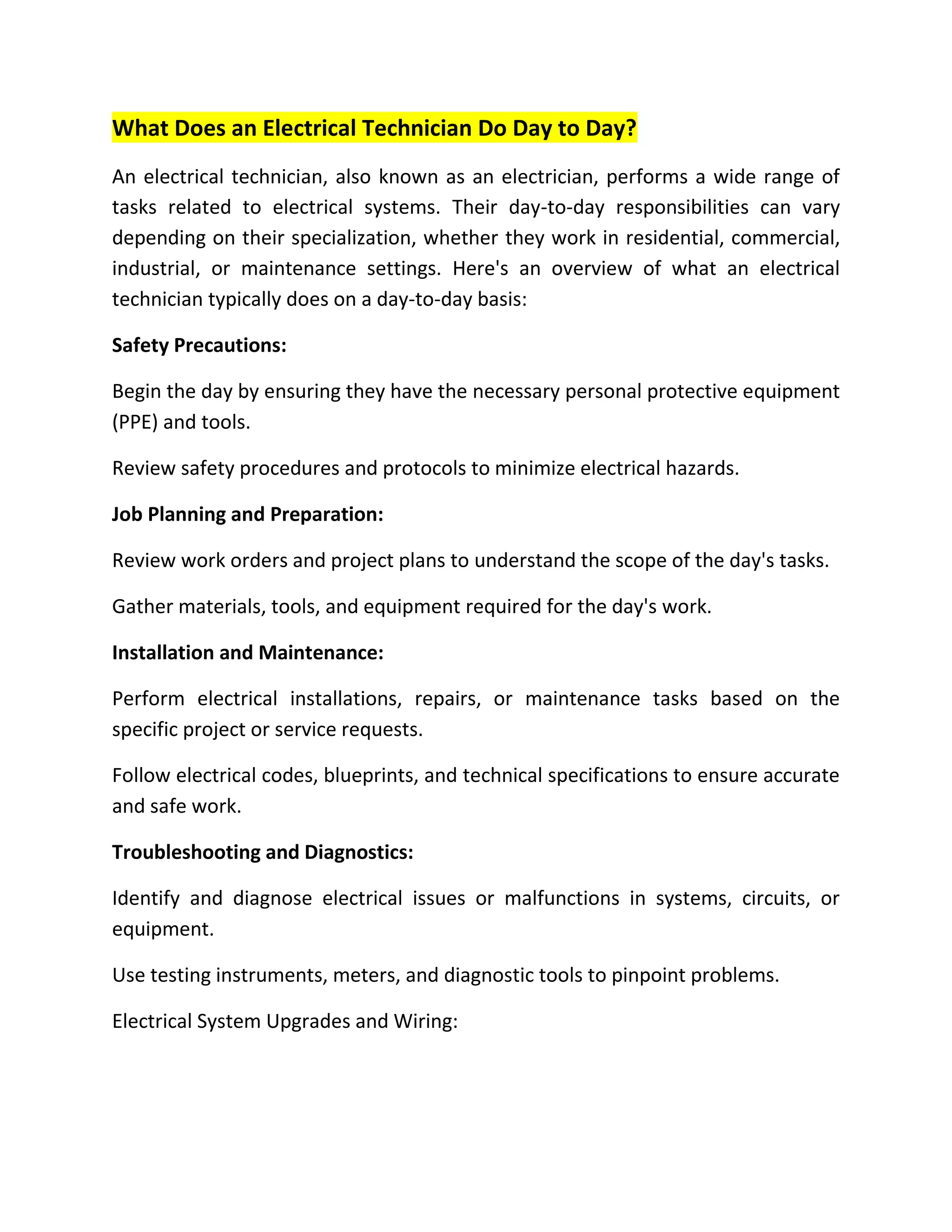 What Does An Electrical Technician Do Day To Day docx