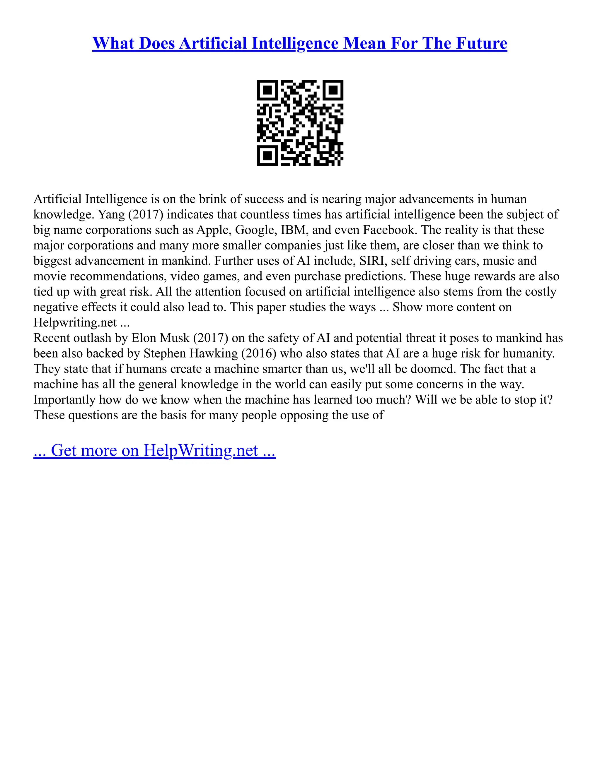 What Does Artificial Intelligence Mean For The Future PDF