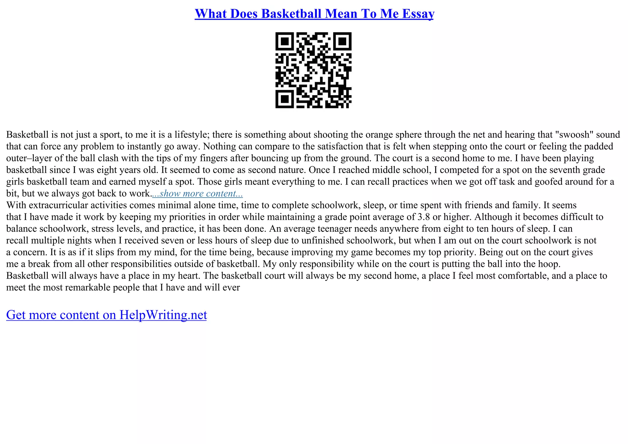 What Does Basketball Mean To Me Essay PPT