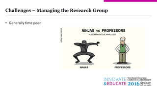 Challenges – Managing the Research Group
• Generally time poor
 