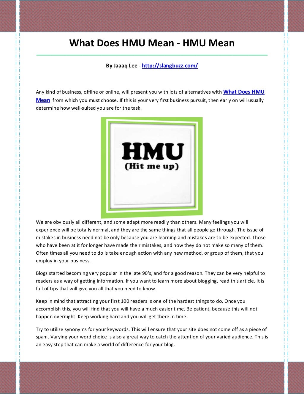 What does hmu mean