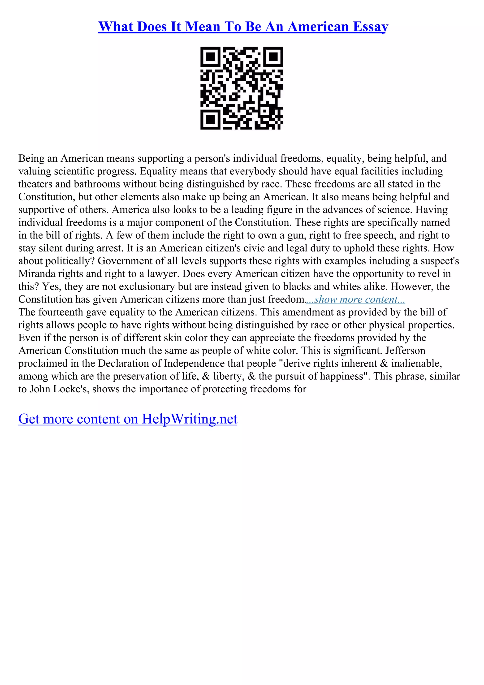What Does It Mean To Be An American Essay | PDF