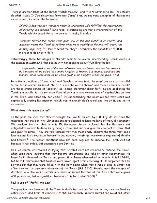 What does it mean to fulfill the law. What does it mean to fulfill the law.