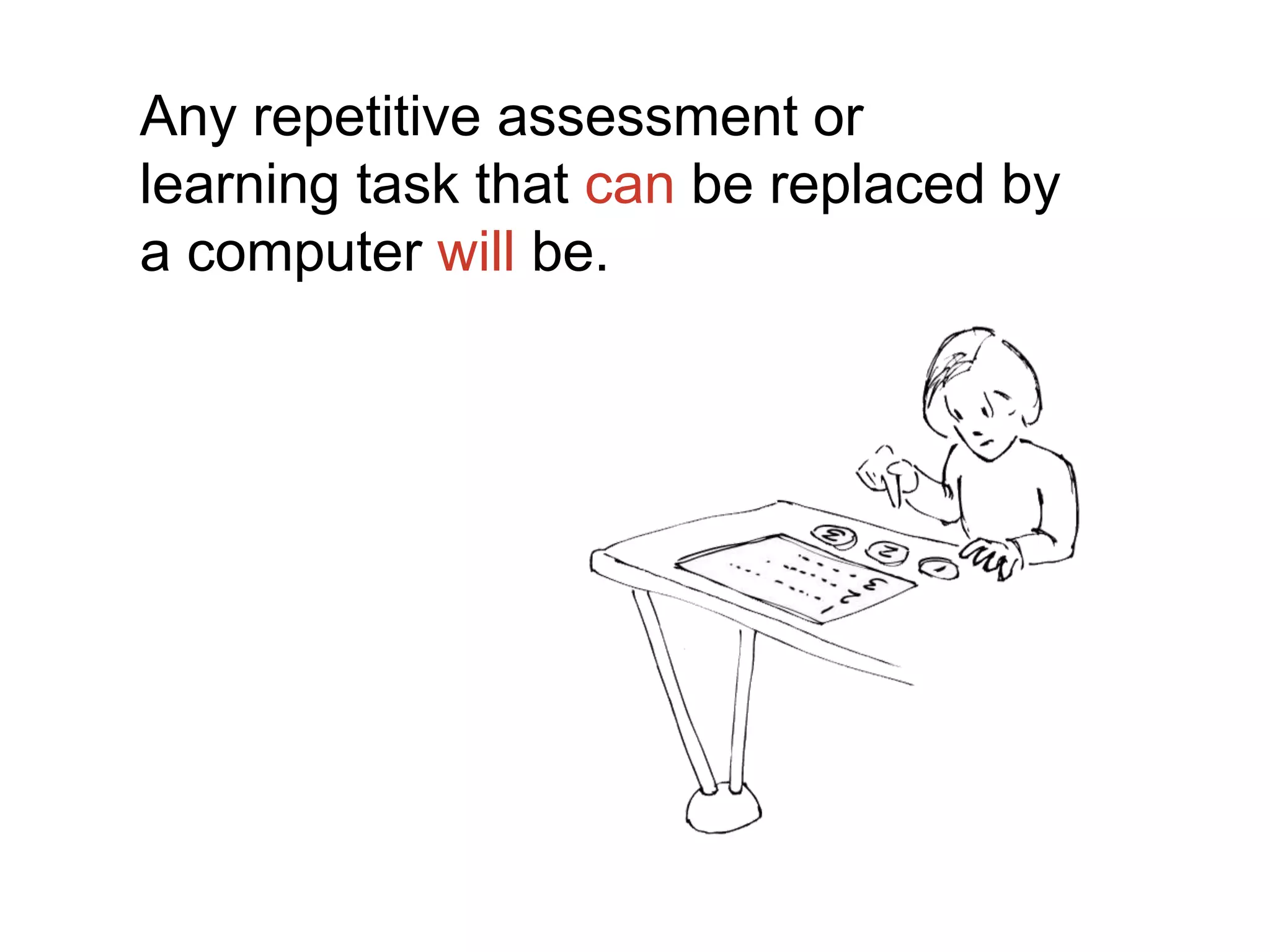 Any repetitive assessment or
learning task that can be replaced by
a computer will be.
 